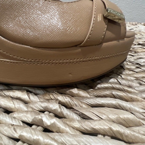 Tommy Hilfiger shoes women’s size 9.5 Brown peep toe slingback platform bow gold - Picture 2 of 13